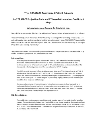 Lu-177 DOTATATE Anonymized Patient Datasets: Lu-177 SPECT Projection Data and CT-based Attenuation Coefficient Maps thumbnail