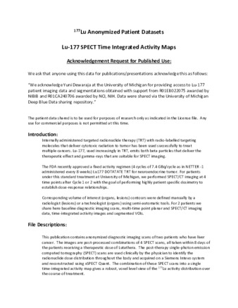 Lu-177 DOTATATE Anonymized Patient Datasets: Lu-177 SPECT Time Integrated Activity Maps thumbnail